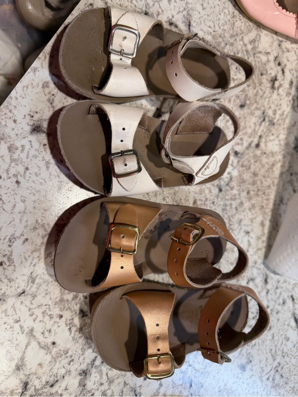 Classic Toddler Buckle Sandals in White and Bronze